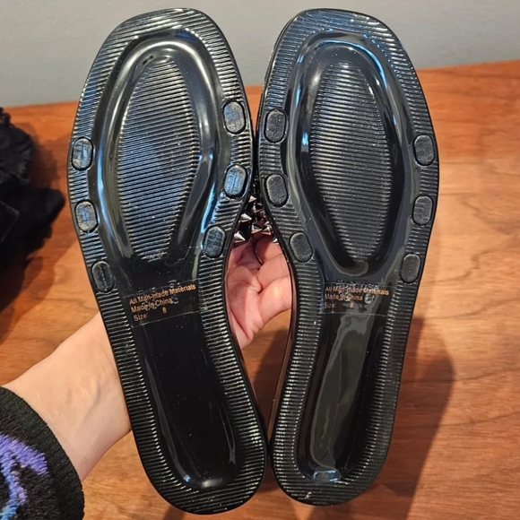 Sexy Punk Goth Wild Diva Spiked studded Rhinestone jelly flats slides 7 8 - Picture 5 of 6